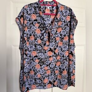 BAR III Neck Tie Short Sleeve Blouse